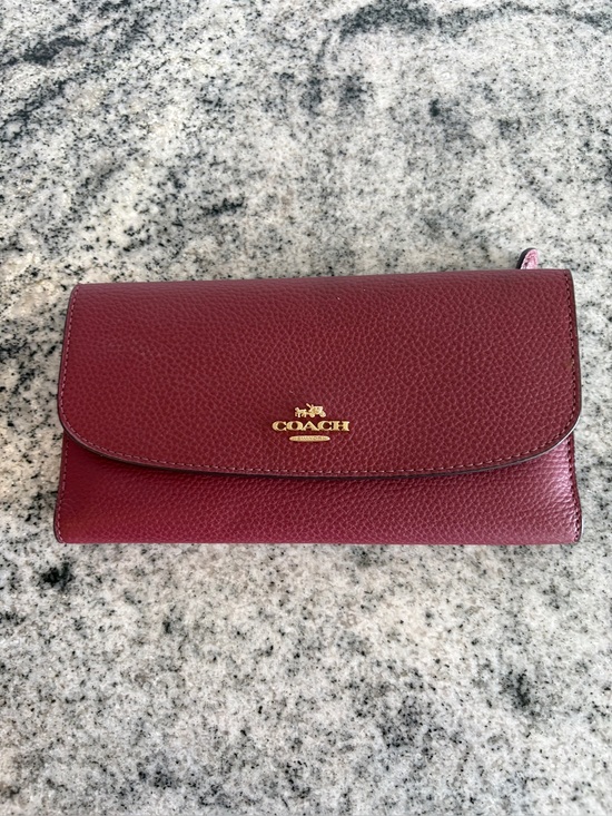 Coach Handbags - Coach Pebbled Leather Continental Wallet - Wine